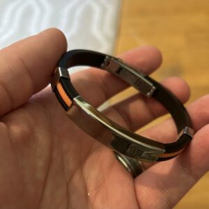 Men’s Orange/Black Rubber & Metal Bracelet