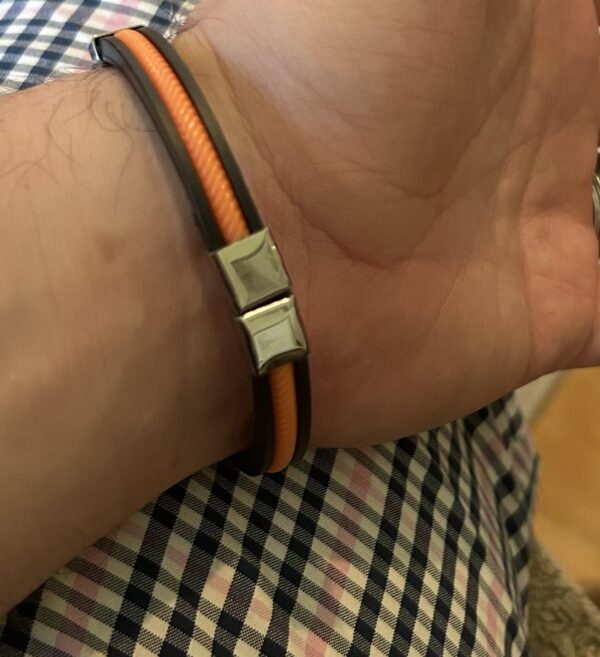 Men’s Orange/Black Rubber & Metal Bracelet - Image 4