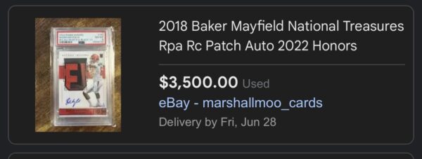 Baker Mayfield 1/1 2022 Panini Honors/2018 Immaculate RPA - Image 3