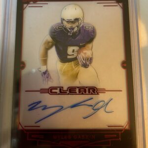 Myles Gaskin 2019 Leaf Trinity Clear Auto RC Rookie Card Red Parallel SP #4/25 CA-MG3